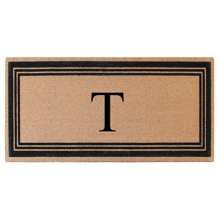 A1HC Natural Coir Monogrammed Flock Anti shed Treated Durable Doormat BlackBeige - 36"X72" - T