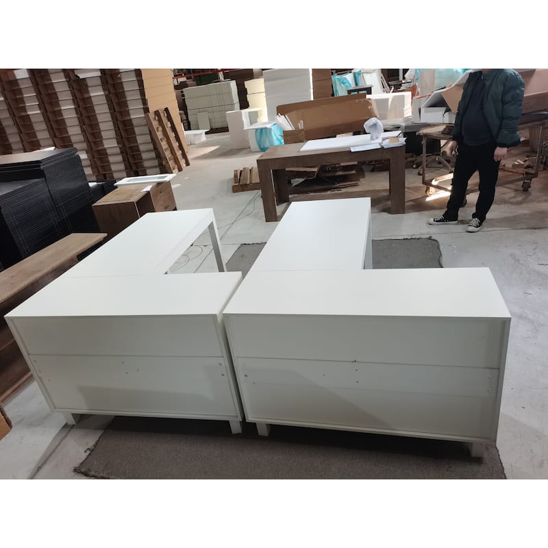 59-Inch L Shaped Desk with Storage Cabinet, Corner Executive Desk for Home Office