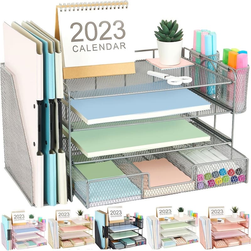 4 Tier Letter Tray Office Desk Organizers - 9.44"D x 13.38"W x 9.05"H - Grey