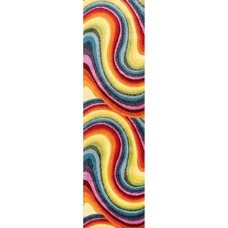 JONATHAN Y Prism Abstract Swirl Area Rug - 2 X 8 - Red/Yellow/Blue