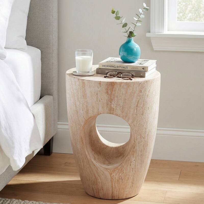 Christopher Knight Home - Modern Indoor/Outdoor 19.29"H MgO Accent Side End Table with Sculptural Cutout & Marble Finish
