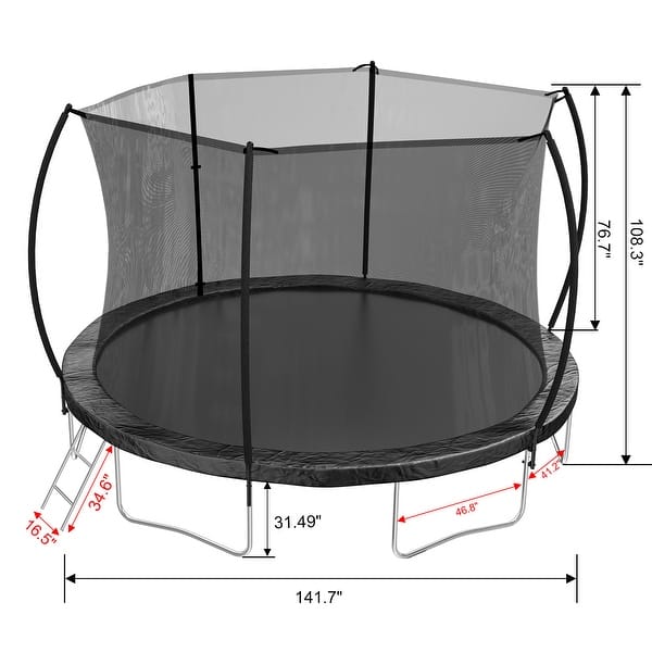 12FT Trampoline with Curved Poles,Safety Net,Ladder,Double-Sided Pad