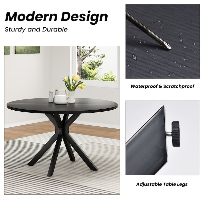 Wood Coffee Table Cocktail Table, Round Dining Table for 4-6 People, Modern Kitchen Table with Sturdy Base