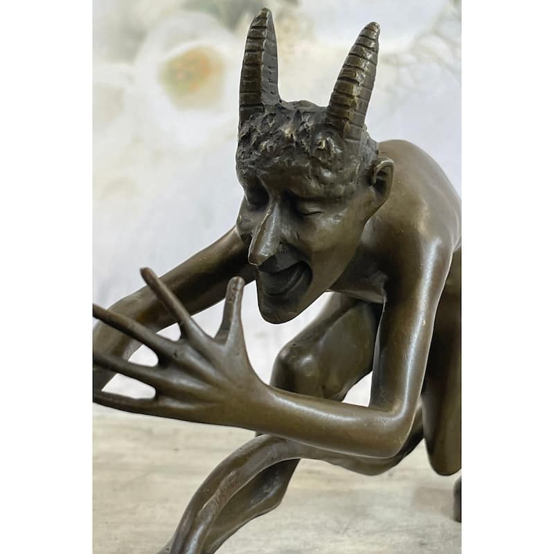 Greek Satyr Faun Demon Devil Horned Satan Bronze Figurine Statue Sculpture 6 Inches X 10 Inches