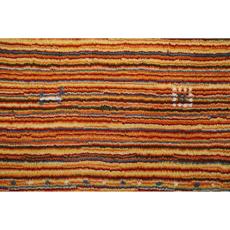Hand Knotted Oriental 100% Wool Carpet Tribal Stripe Multi-Colored Gabbeh Area Rug - 7' 9'' X 5' 4''