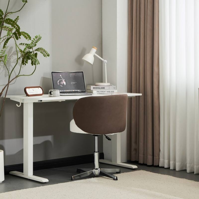 Modern PU Swivel Chair Armless No Wheel Adjustable Height Office Desk Chair With Baskest Support - N/A