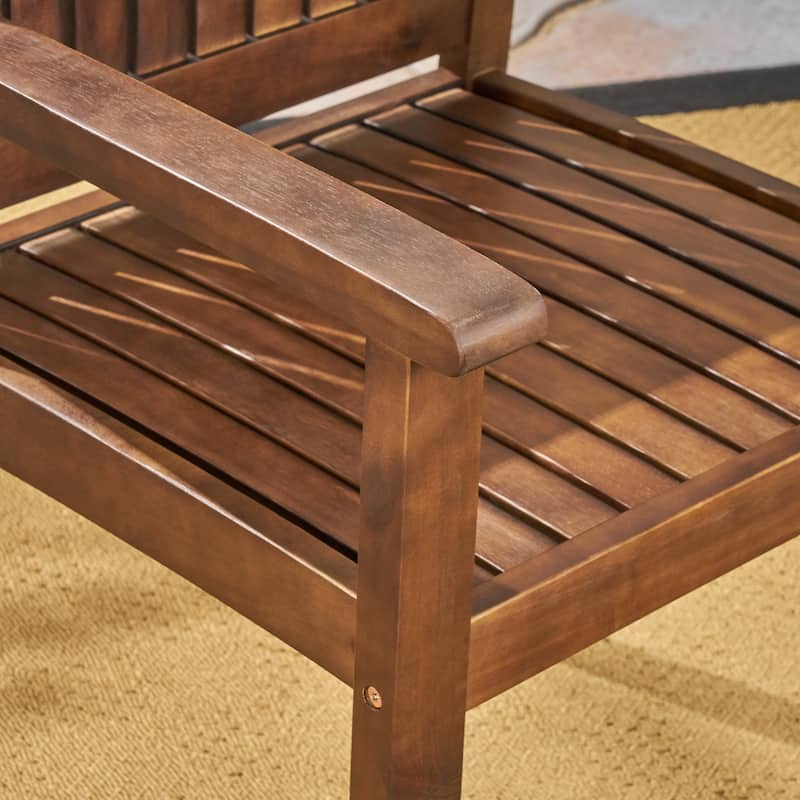 Acacia Wood Dining Chairs Set of 2 Dark Brown Rustic Outdoor Patio Furniture