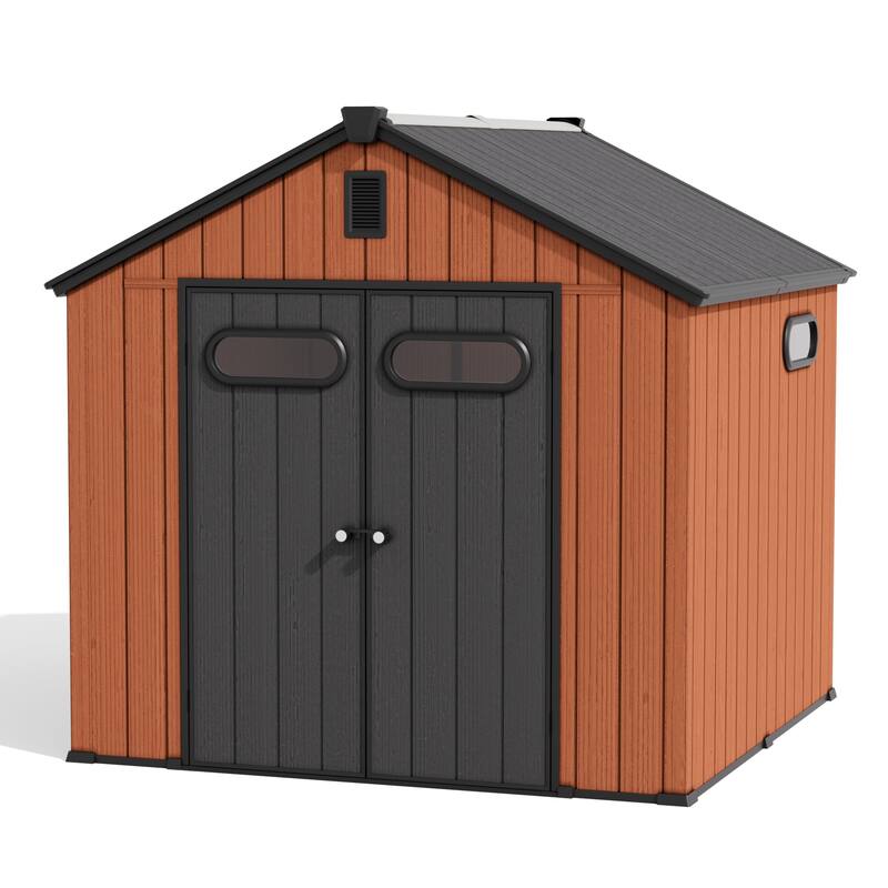 8' x 8' / 8' x 10'/ 8' x 12' Outdoor Resin Storage Shed with Lockable Doors and Air Vents for Garden - 8' x 8' - Brown