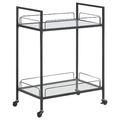 Curltis Black 2-tier Rectangular Glass Shelf Metal Bar Cart