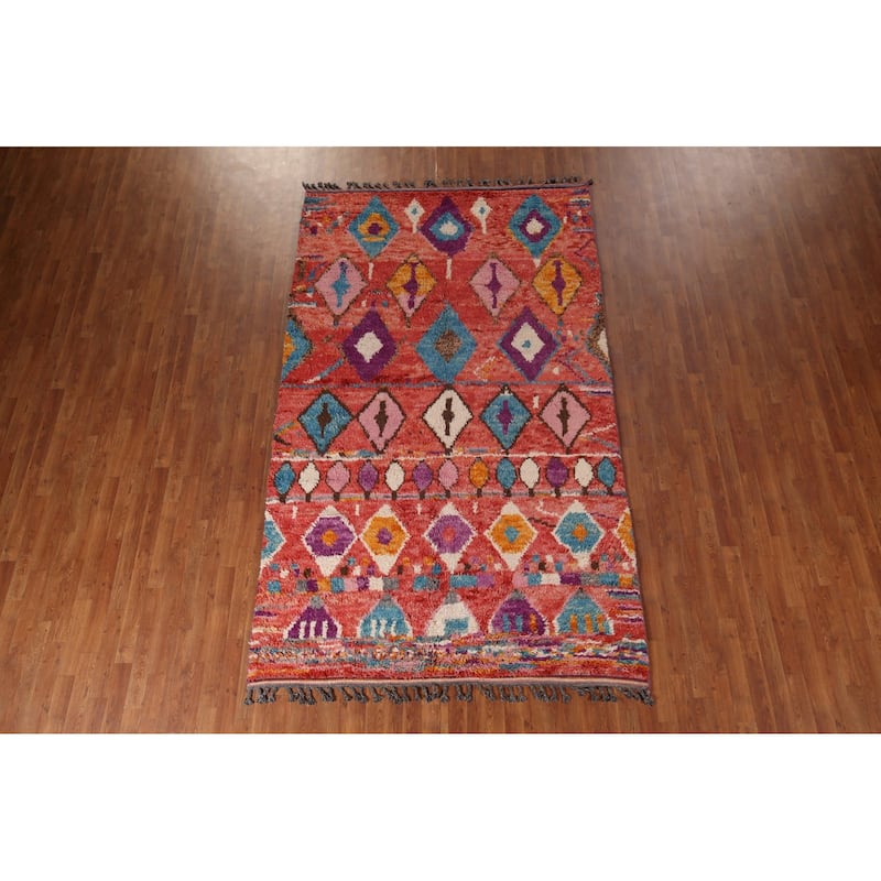 All-Over Geometric Plush Moroccan Area Rug Hand-Knotted Wool Carpet - 6'1"x 10'2"
