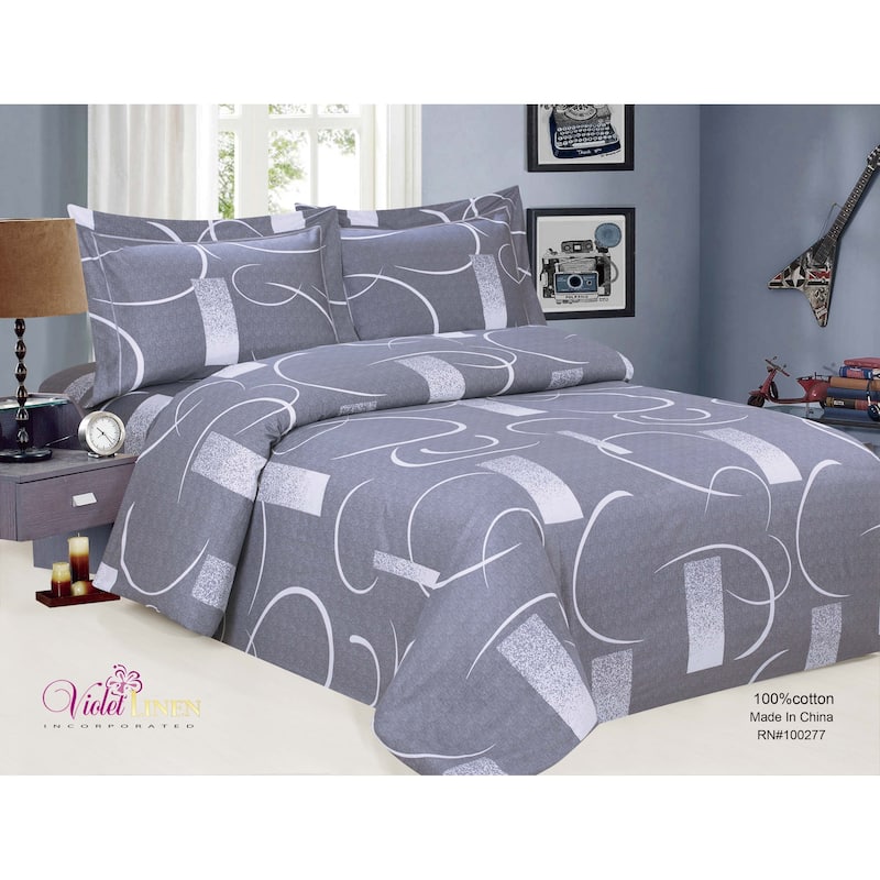 Violet Linen French Abstract Pattern, Luxury 200 Thread Count Cotton Percale, Pastel Purple, 6 Piece, Bedding Duvet Cover Set - Pastel Purple - Twin