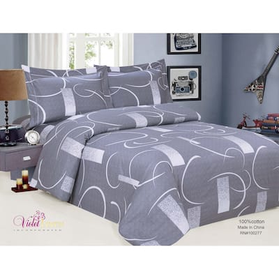 Violet Linen French Abstract Pattern, Luxury 200 Thread Count Cotton Percale, Pastel Purple, 6 Piece, Bedding Duvet Cover Set