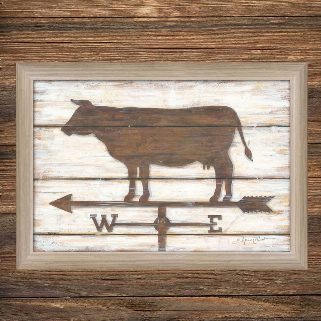 TrendyDecor4U Farmhouse "Farmhouse Cow" Framed Print Wall Art by Annie LaPoint