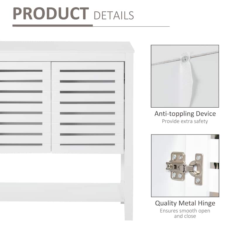 HOMCOM Modern Media Console Cabinet with Slat Double Doors, Enclosed Adjustable Shelf and Open Bottom Shelf, White - 11.75*30*32
