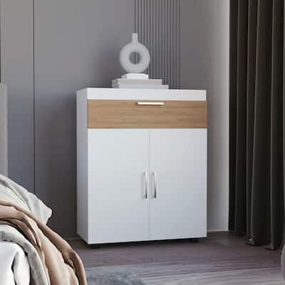Freestanding Footwear Storage Cabinet with Double Doors and Interior Shelves
