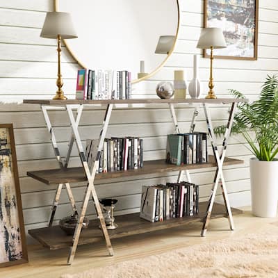 Kent Contemporary Oak Steel 2-Shelf Console Table by Furniture of America