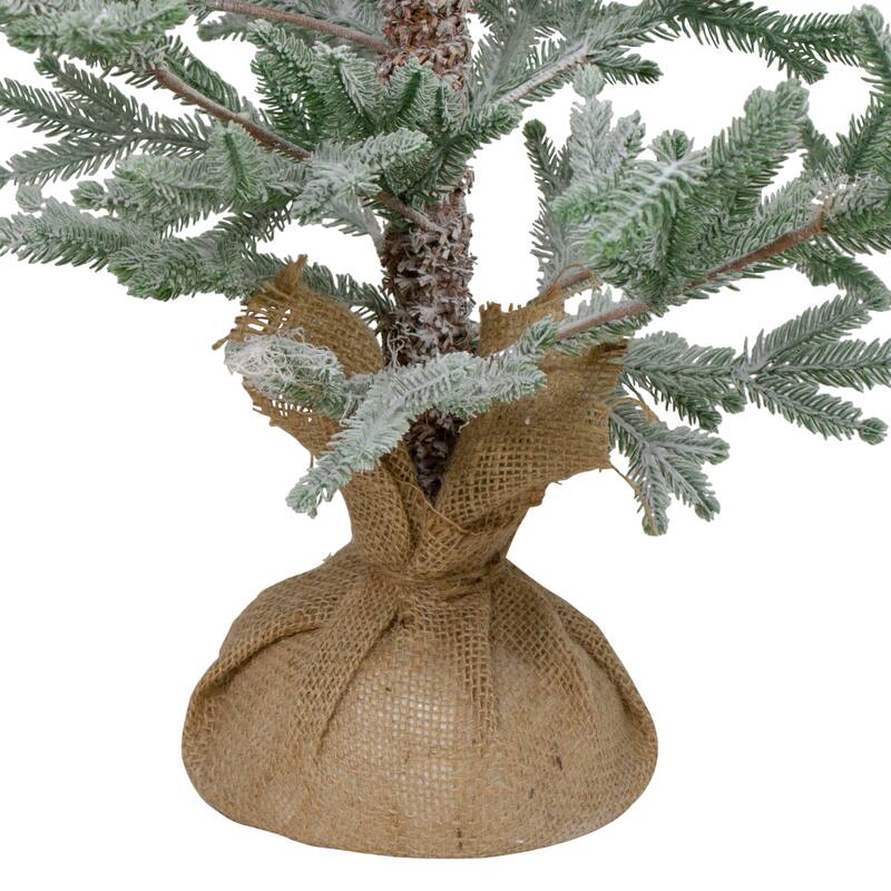 3' Snow Covered Slim Pine Artificial Christmas Tree with Jute Base - Unlit