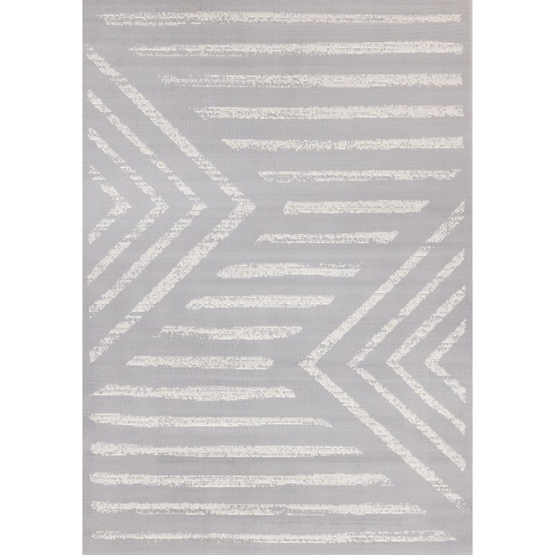 Forte Grey White Modern Striped Area Rug, 5'3" x 7'5"