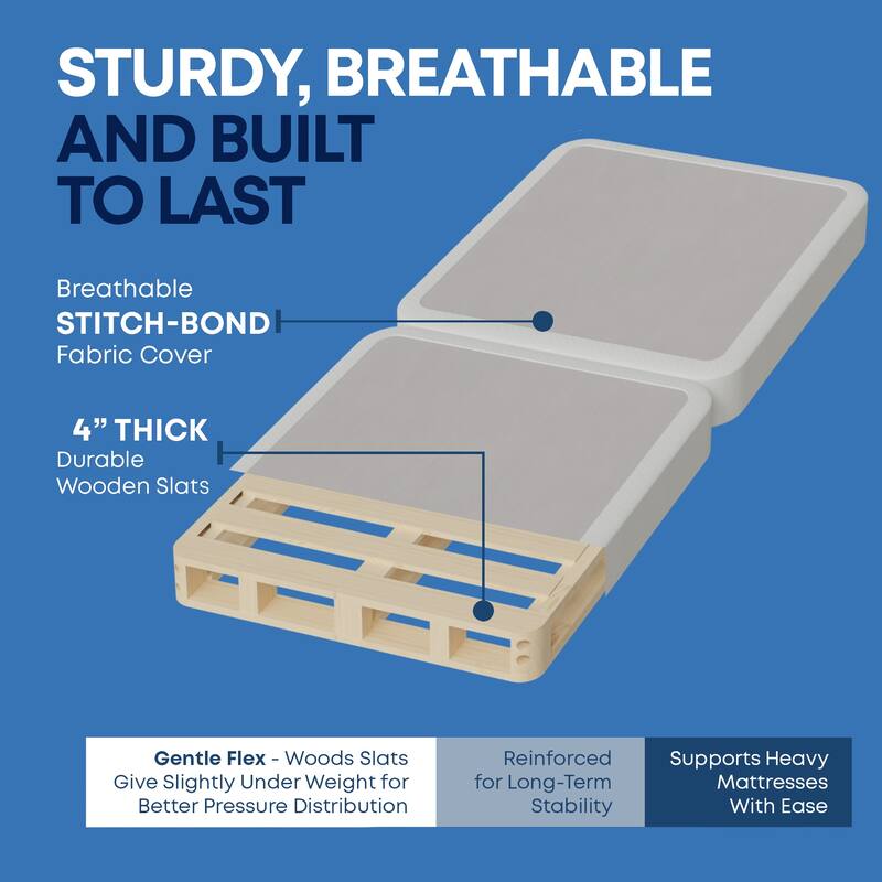 Onetan 8-Inch & 4-Inch Wooden Box Spring/Foundation Ideal for Mattress, No Assembly Needed, White.