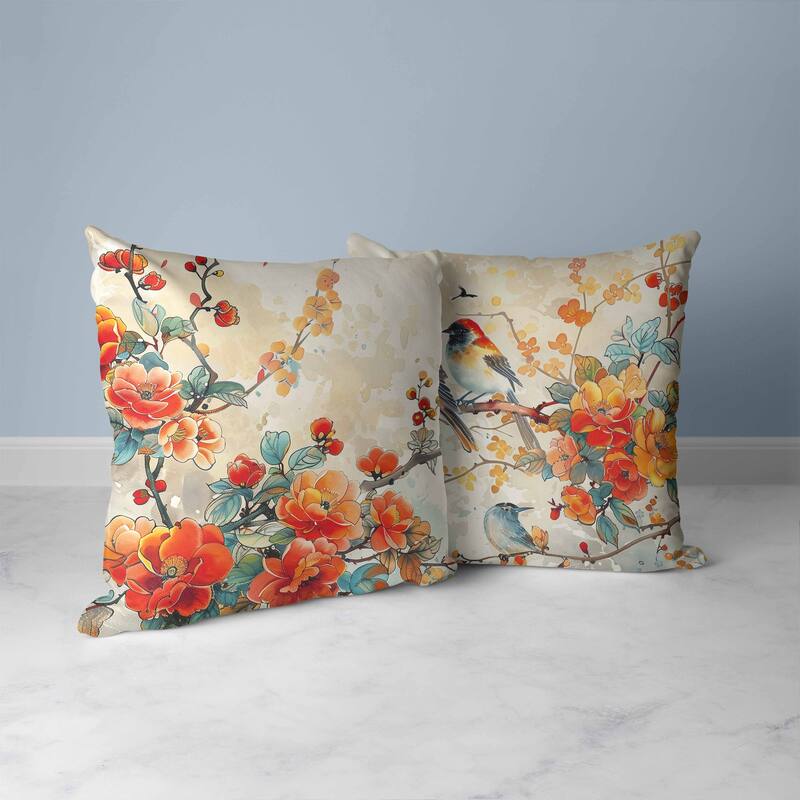 Scarlet Wing Heaven Faux Suede Reversible Throw Pillow Orange and Teal