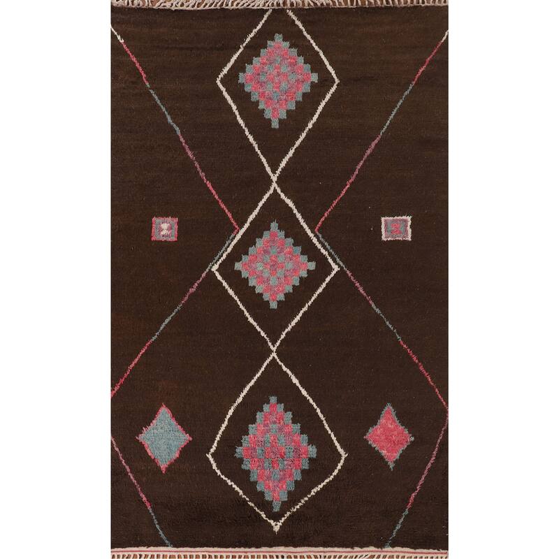 Tribal Brown Moroccan Oriental Area Rug Hand-Knotted Wool Carpet - 6'10" x 11'0"