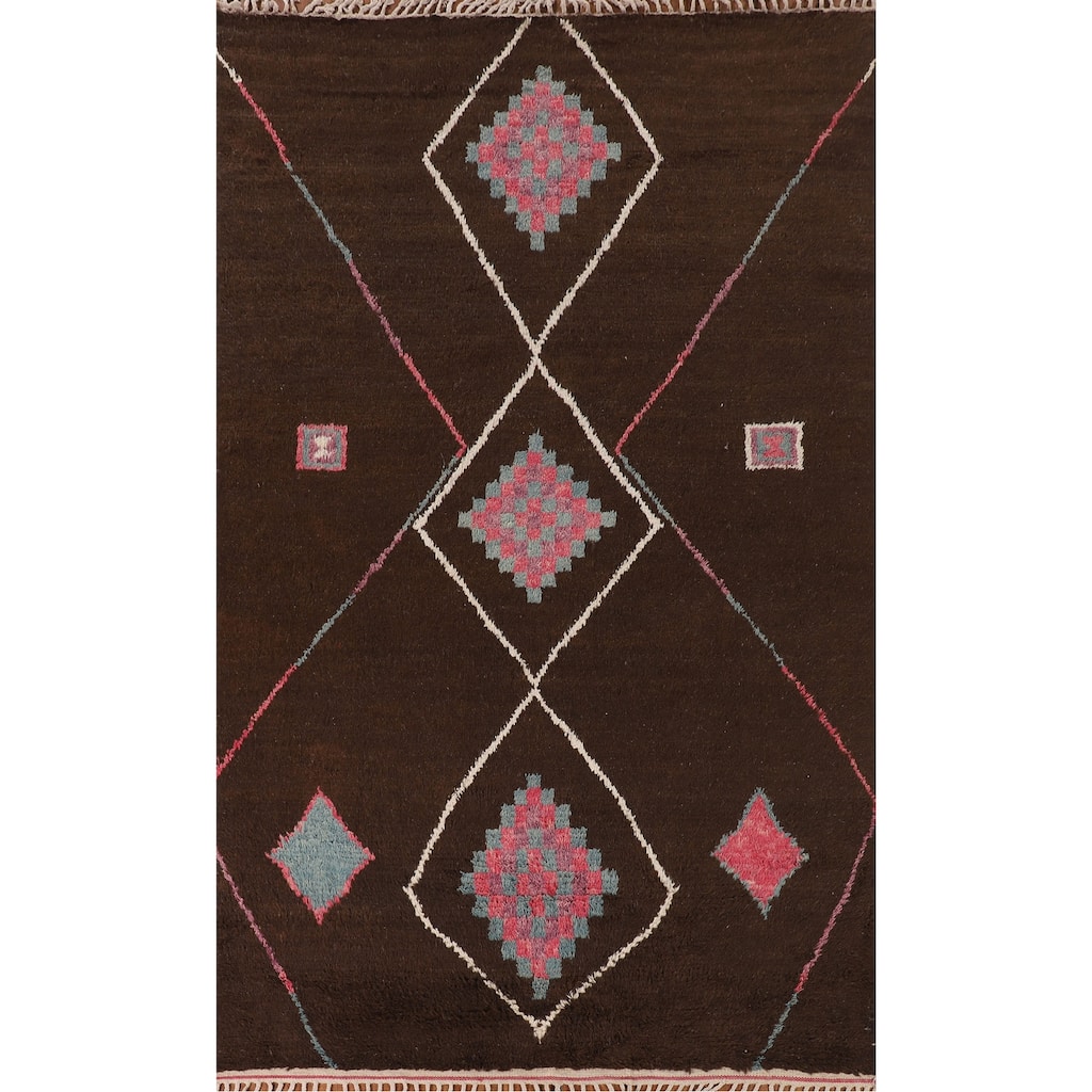 Tribal Brown Moroccan Oriental Area Rug Hand-Knotted Wool Carpet - 6'10" x 11'0"