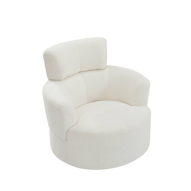 360° Swivel Chair, Upholstered Barrel Chair with Adjustable Headrest Modern Swivel Round Sofa Chair for Living Room