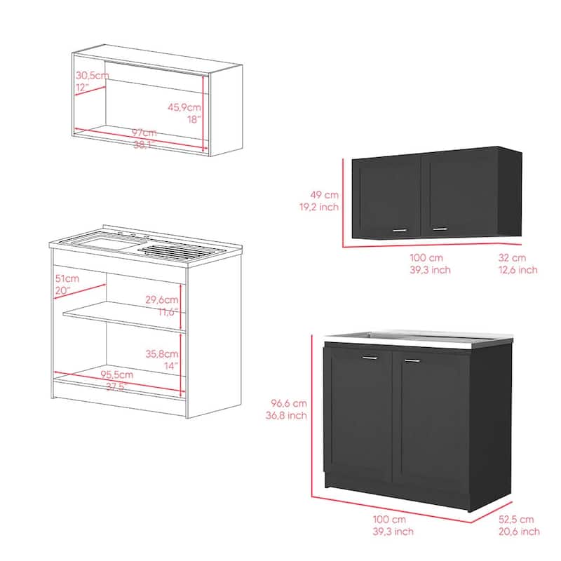 Cabinet Set, Garage, Black,30,8" H X 39,3" W X 20,4"D
