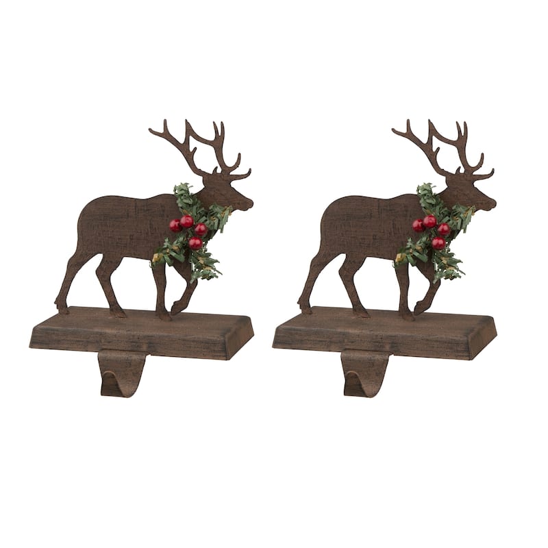 Glitzhome Christmas Dachshund Reindeer Red Car Stocking Holders Rustic Mantel Ornament