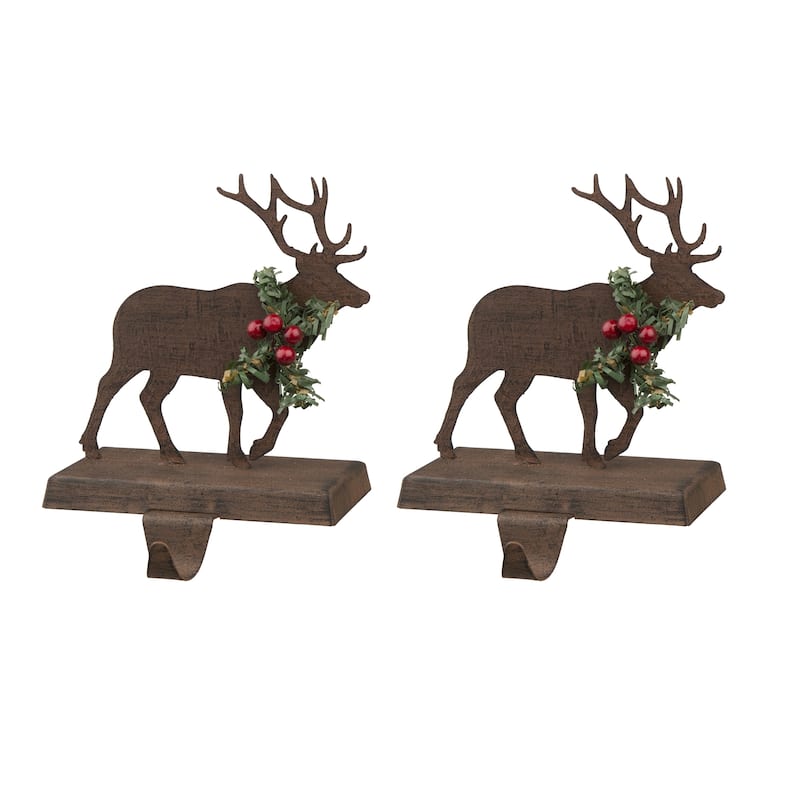Glitzhome Christmas Wooden/Metal Stocking Holder - 2 PK "Reindeer"
