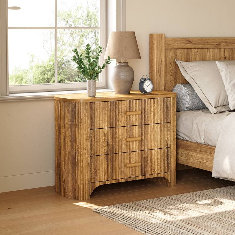 31.5" Fluted Nightstands Set, Oversized 3-Drawer Night Stand Large Bedside End Table