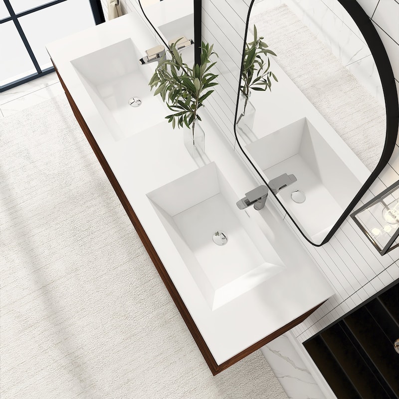 72 inch Wall-Mounted Bathroom Vanity Set with Integrated Resin Sink