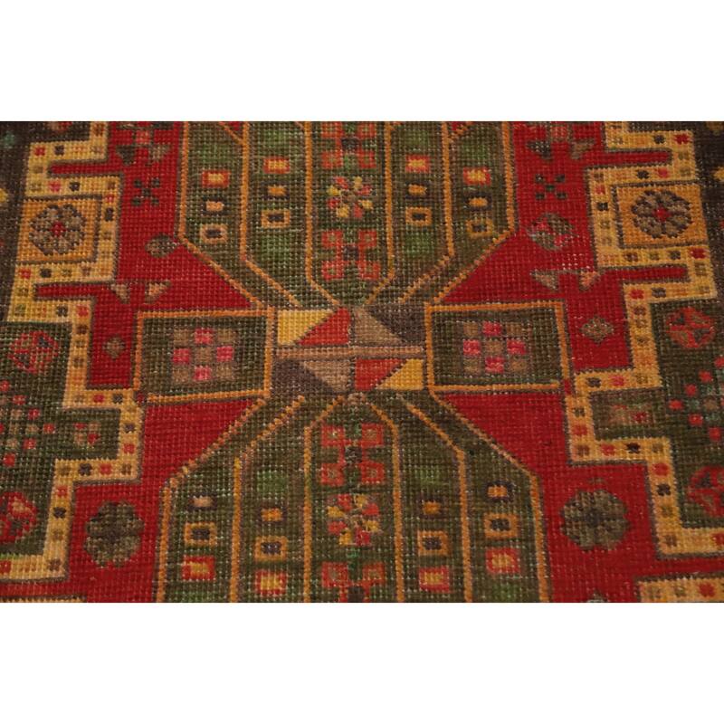 Hand Knotted Oriental 100% Wool Carpet Traditional Geometric Red Tabriz Runner Rug - 10' 7'' X 3' 1''