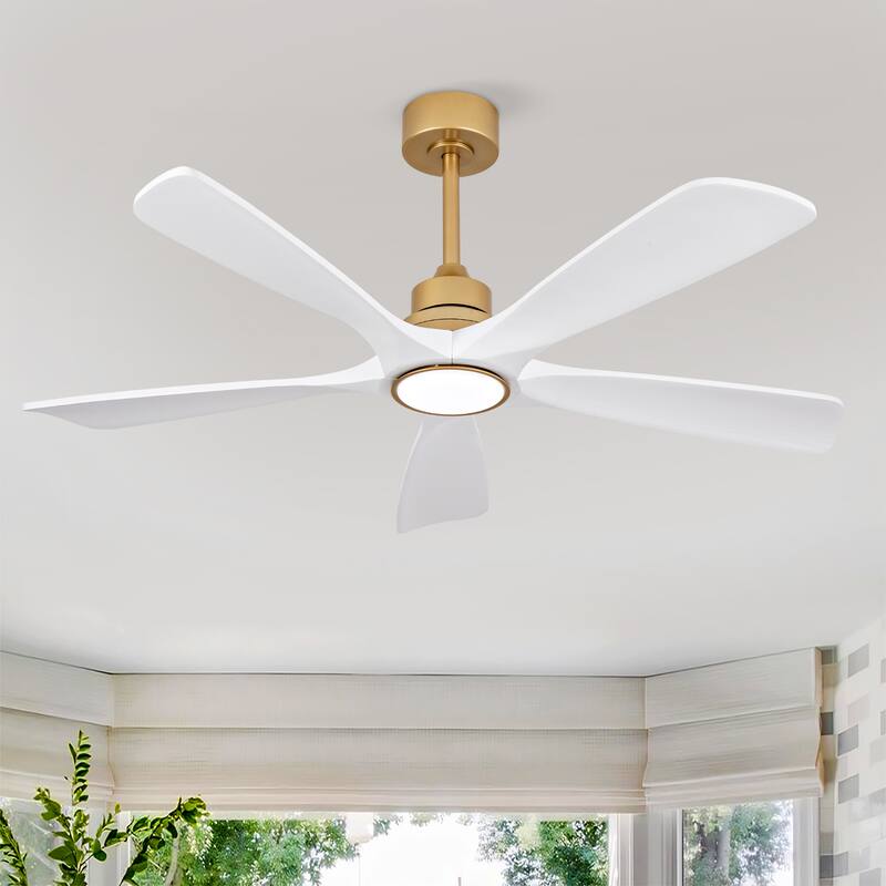 52 Inch Indoor Ceiling Fans With Lights and Remote Control, Dimmable LED, 5 Solid Wood Blades,Reversible DC Motor - Gold+White