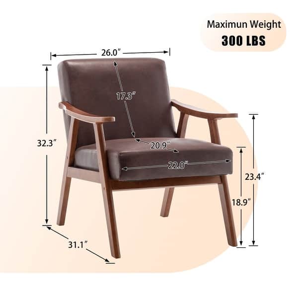 dimension image slide 5 of 8, Homy Casa Mid-Century Modern Accent Chair, Solid Wood Frame, Extra-Thick Backrest, Wingback Lounge Chair Indoor