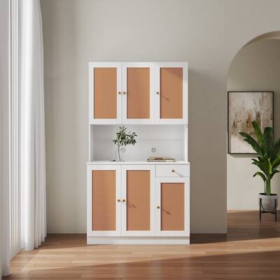 Freestanding Kitchen Pantry Cabinet, Buffet Sideboard Storage Cabinet, Wardrobe w/ 6-Door, 1-Open Shelves & 1-Drawer