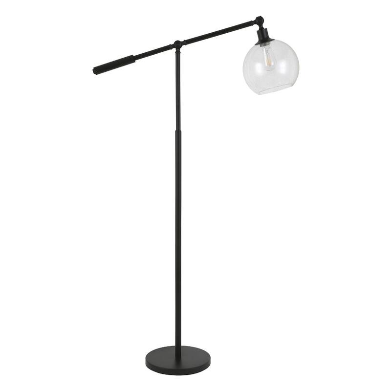 Black Steel Reading Floor Lamp with Seeded Glass Globe, Smart Control and Foot Switch - 30.75” x 32.75” x 60.63” (D x W x H)