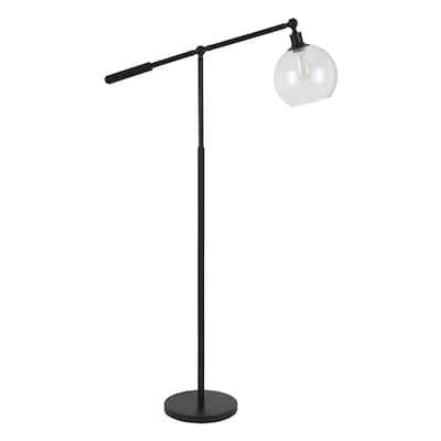 Black Steel Reading Floor Lamp with Seeded Glass Globe, Smart Control and Foot Switch - 30.75” x 32.75” x 60.63” (D x W x H)