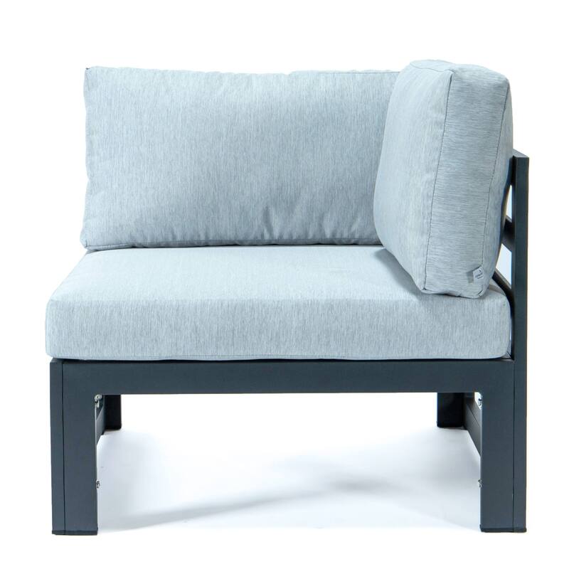 LeisureMod Chelsea 4-Piece Outdoor Patio Sectional Loveseat Set Black Aluminum with Cushions