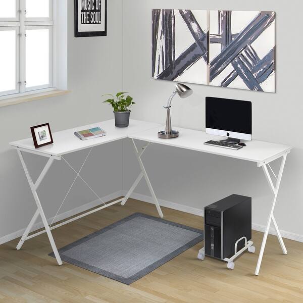 White Lshaped Computer Desk with CPU Holder for Home Office - Bed Bath ...