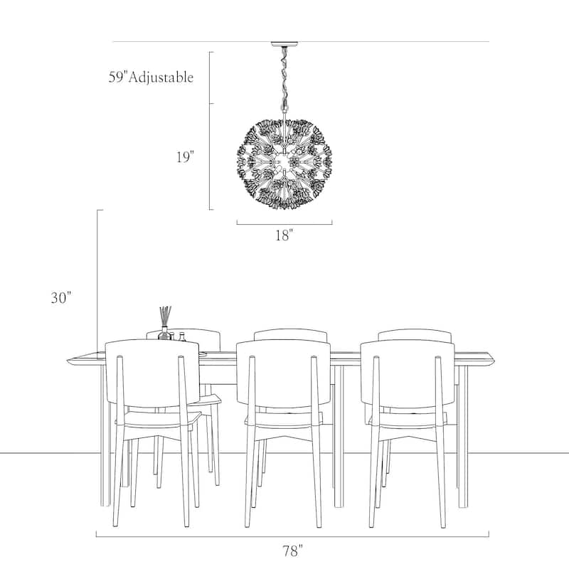 Modern Glam 6-Light Unique Globe Flower Chandelier Ambiance Ceramic Kitchen Island Pendant for Dining Room - D 18''
