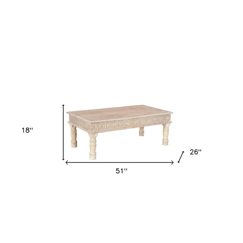 HomeRoots 51" White Solid Wood Distressed Coffee Table - 51