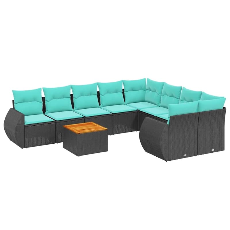 vidaXL 9 Piece Patio Sofa Set with Cushions Black Poly Rattan - 24.4 x 24.4 x 27.2