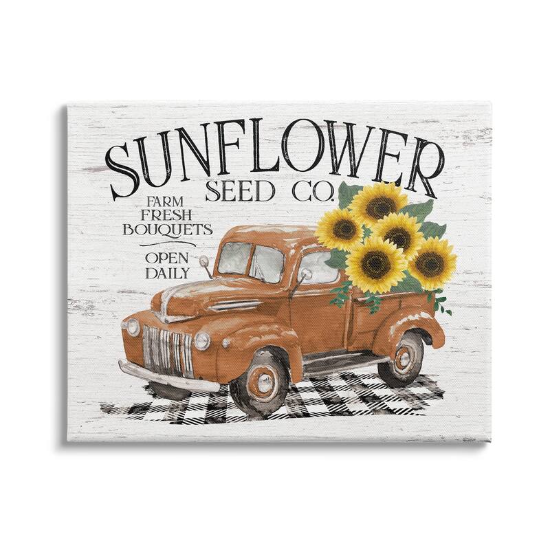 Stupell Vintage Sunflower Seed Co. Advertisement Red Farm Truck Canvas Wall Art - Orange - 30 x 24