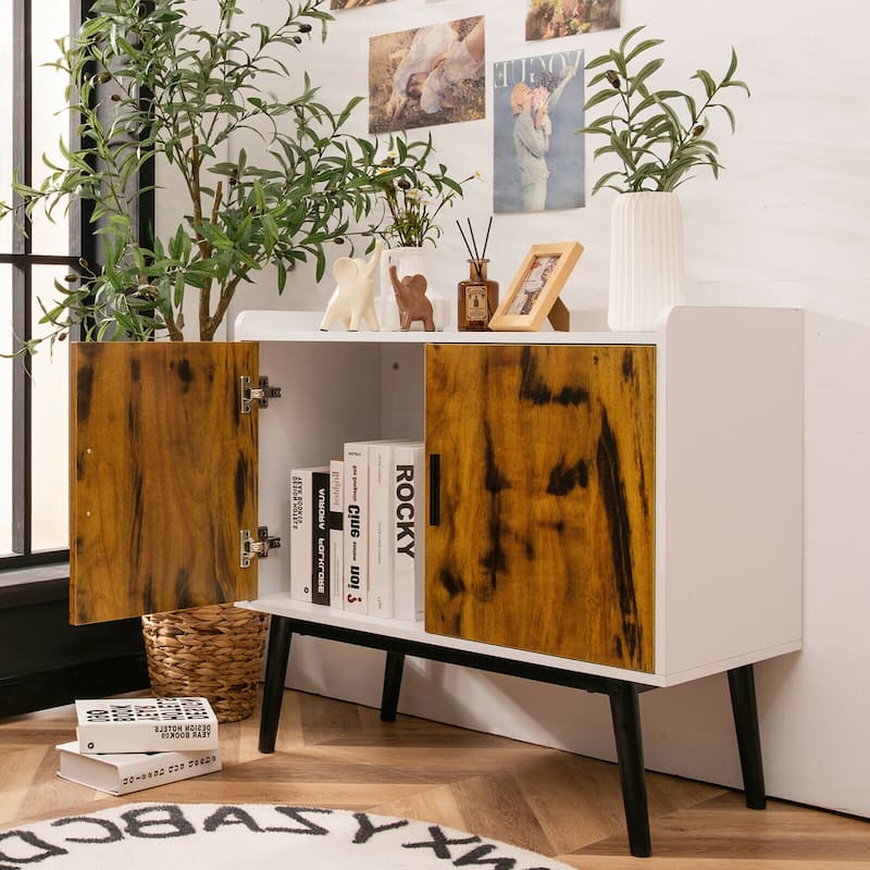 Gymax Sideboard Buffet Storage Cabinet w/2 Door Metal Legs Accent - 32'' x 15'' x 29'' (L x W x H)