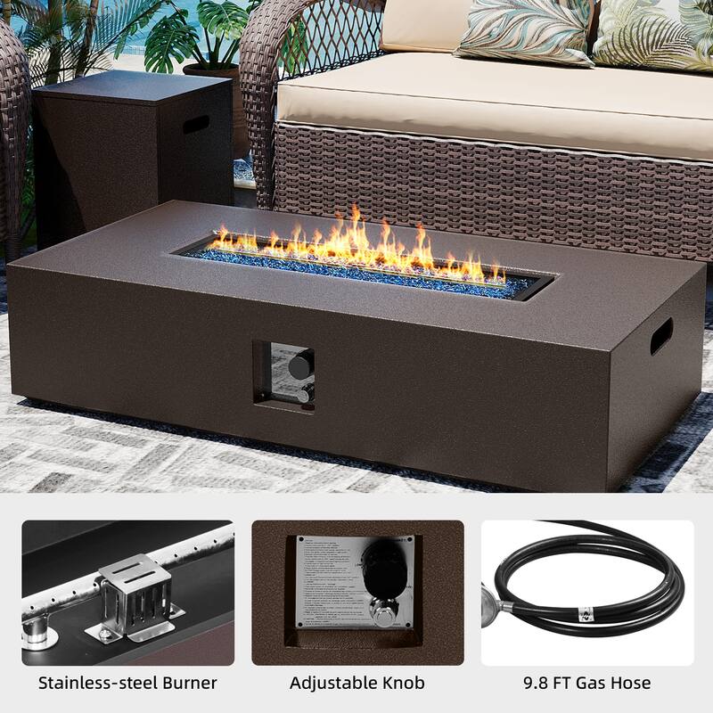 Patio Watcher Outdoor 56in. Rectangular Iron Fire Pit Table with Propane Tank Cover