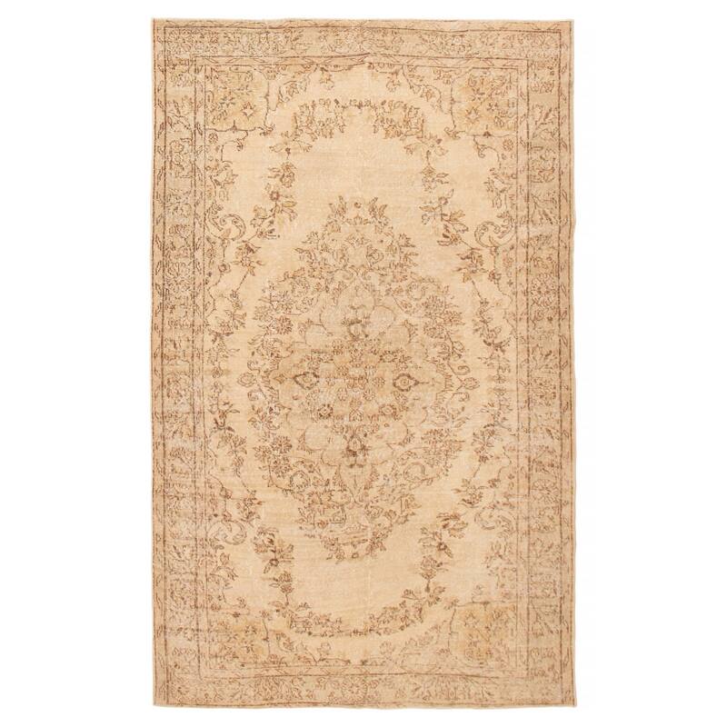 ECARPETGALLERY Hand-knotted Antalya Vintage Cream Wool Rug - 5'7 x 8'11 - Cream - 5'7 x 8'11