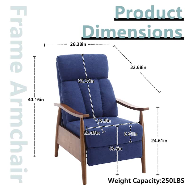 HOMEFUN Linen/Leather/Microsuede Upholstered Wood Frame Adjustable Recliner Lounge Armchair