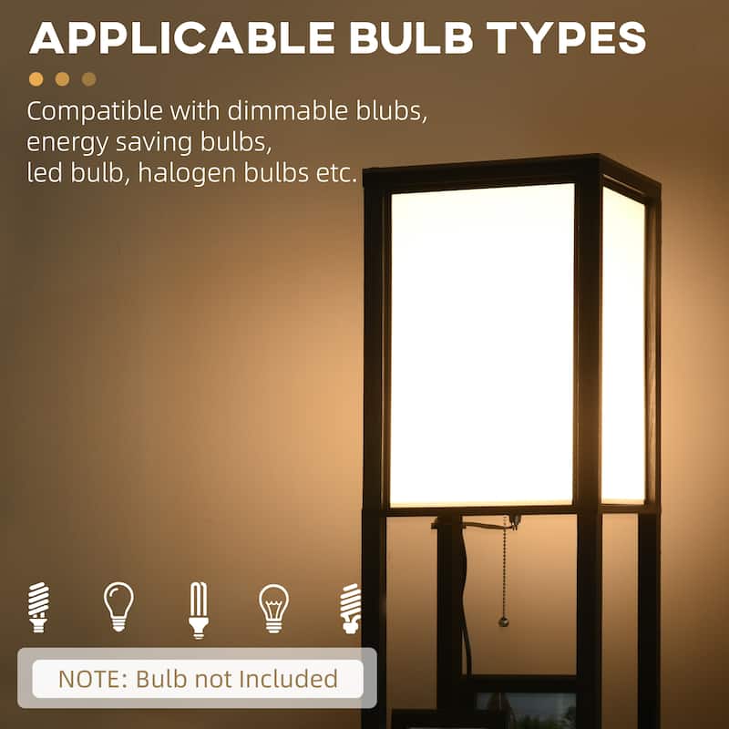 HOMCOM Floor Lamp with Shelves, Dual Light, Modern Tall Standing Lamps, with Fabric Lampshade (Bulb not Included)