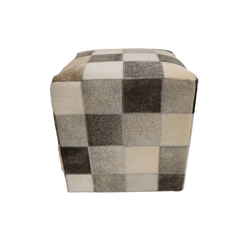 Home&Manor Seville 16" Cowhide Leather Cube Pouf